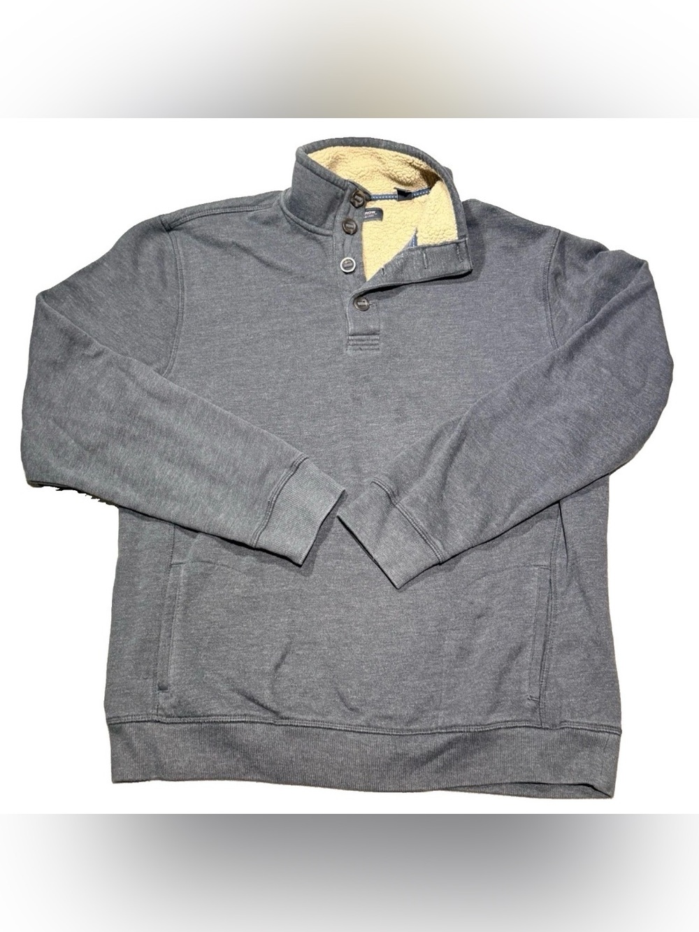 Arrow Men's Gray Sherpa-Lined Quarter-Snap Pullover with Cream Collar Lining